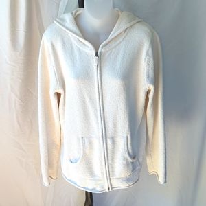 Women's Life is Good, Full Zip Hooded Jacket. Soft, Fluffy, Off White. Large.
